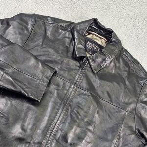 Wilsons Leather Pelle Studio Coat Mens Large Black‎ Zip Front Overcoat Lined
